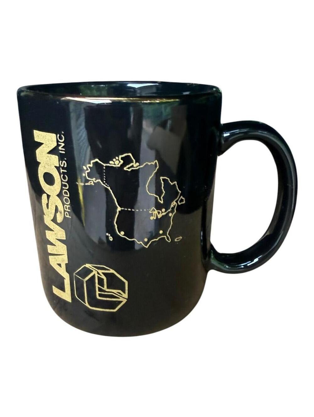 Lawson Products Black Ceramic Coffee Mug with Gold Map Logo